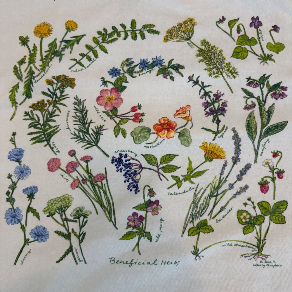 Liberty Graphics Beneficial Herbs Botanical White Cotton Graphic T-Shirt Medium - Picture 2 of 7